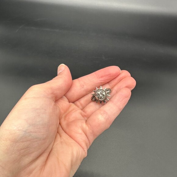 Vintage Sterling Silver 925 Ring Happy Sun Face Kitschy Jewelry Size 7.25 - Picture 7 of 8